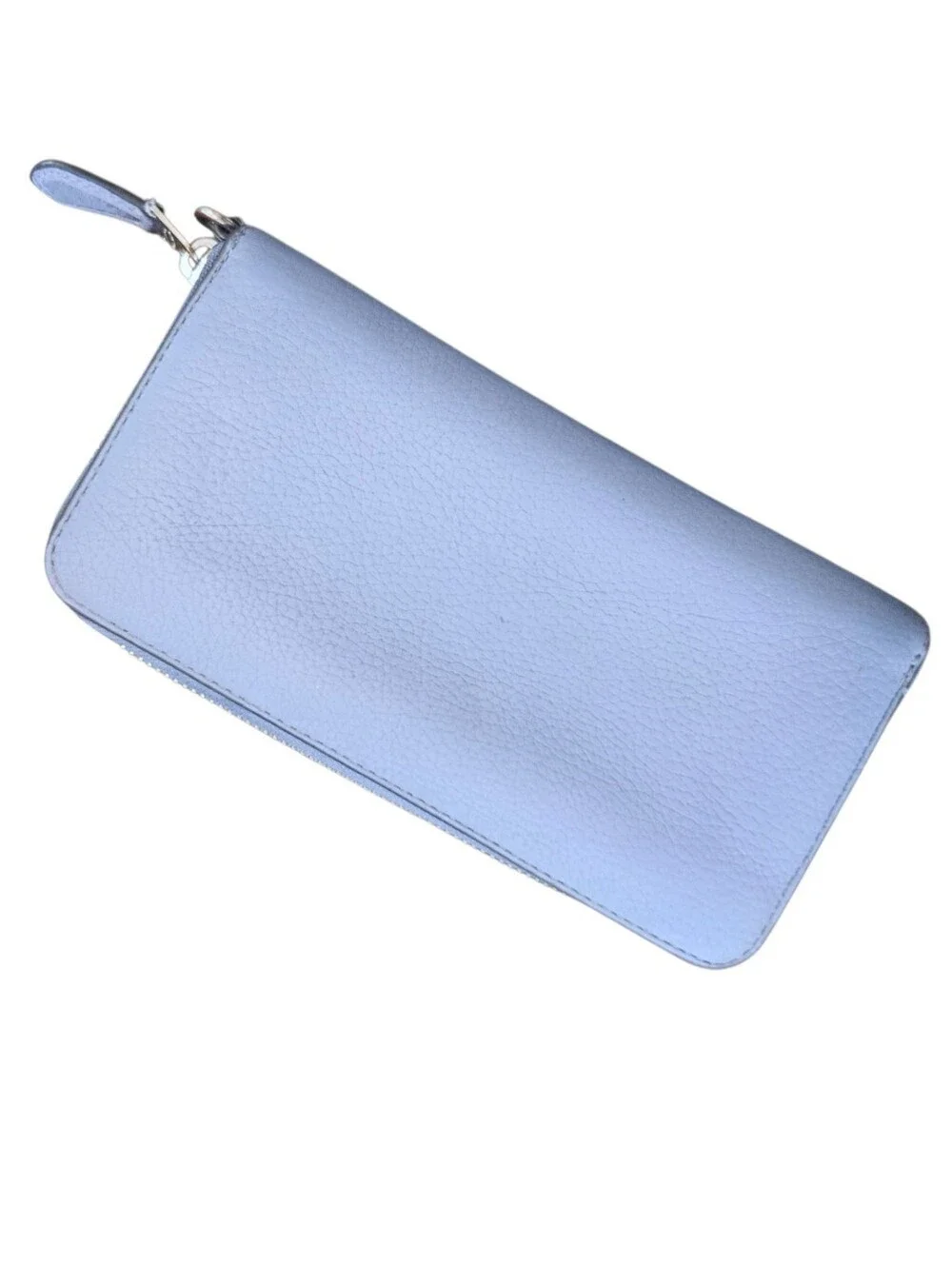 Coach Pale Blue Pebbled Accordion Leather Zip Wallet